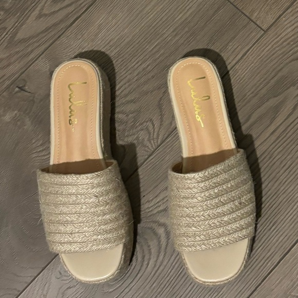 Lulu’s O\'Ahu 2 Natural Espadrille Platforms Slide Sandals Women\'s